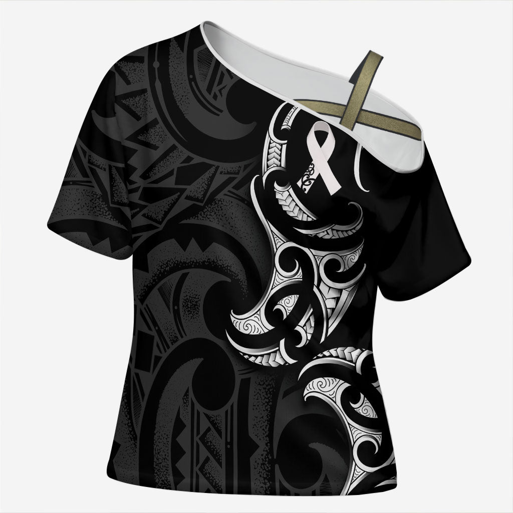 White Ribbon Day New Zealand Cross Shoulder Shirt Aotearoa Maori Pattern
