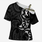 White Ribbon Day New Zealand Cross Shoulder Shirt Aotearoa Maori Pattern