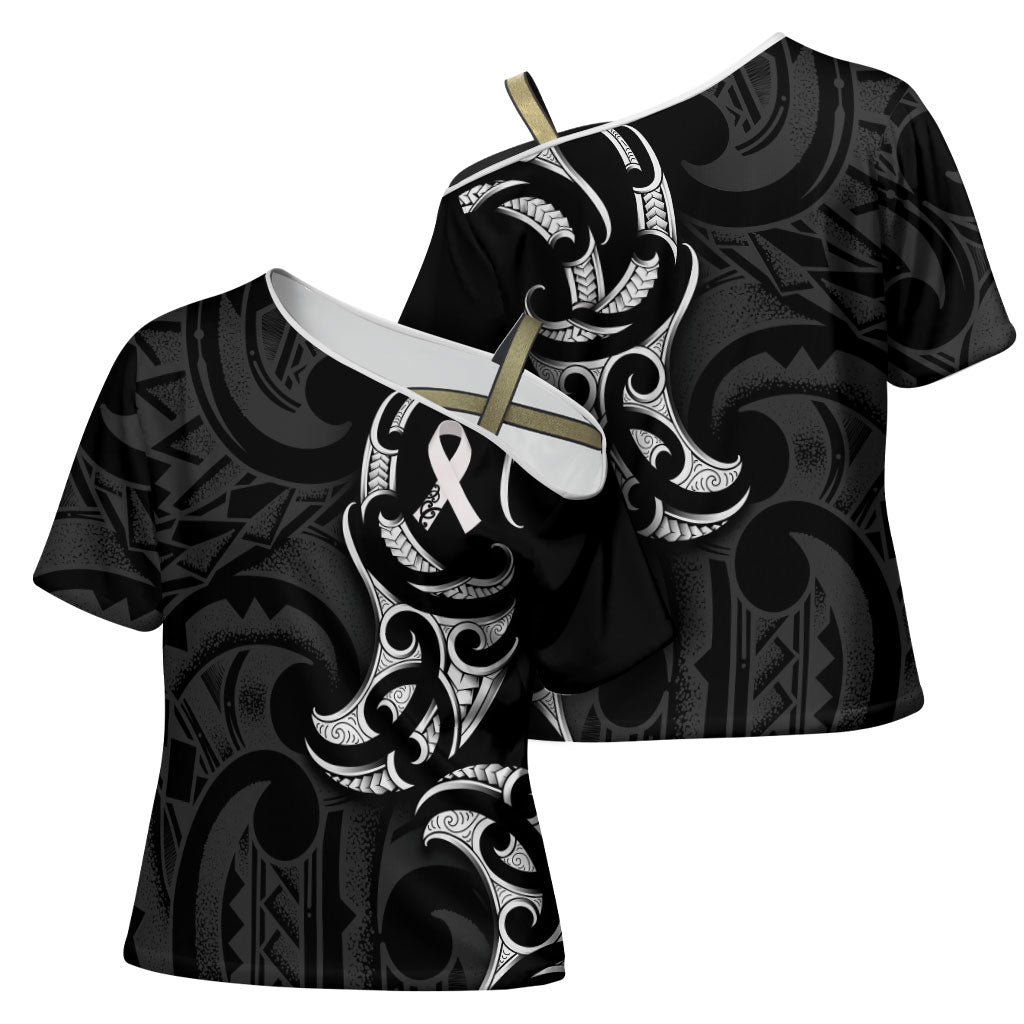 White Ribbon Day New Zealand Cross Shoulder Shirt Aotearoa Maori Pattern