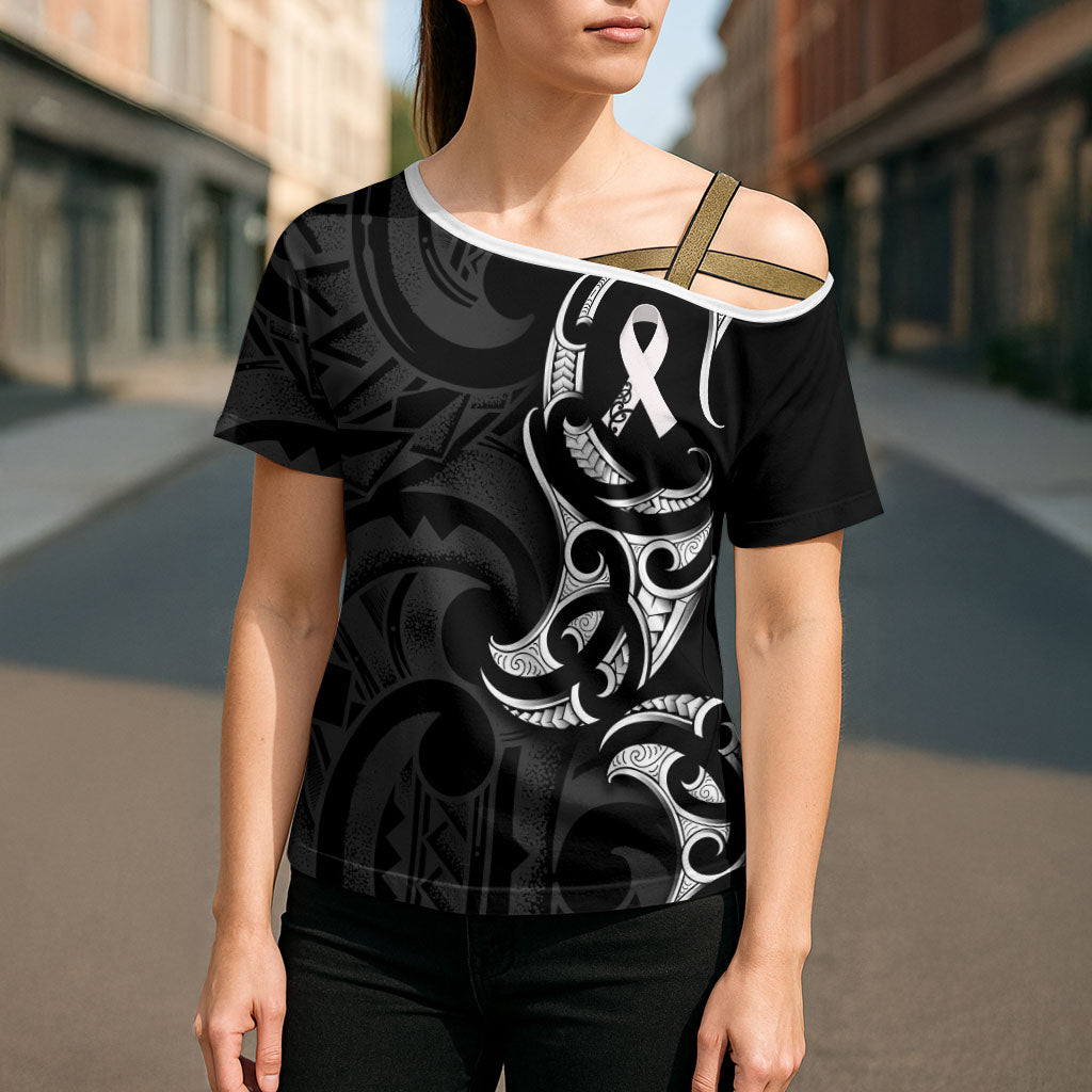 White Ribbon Day New Zealand Cross Shoulder Shirt Aotearoa Maori Pattern