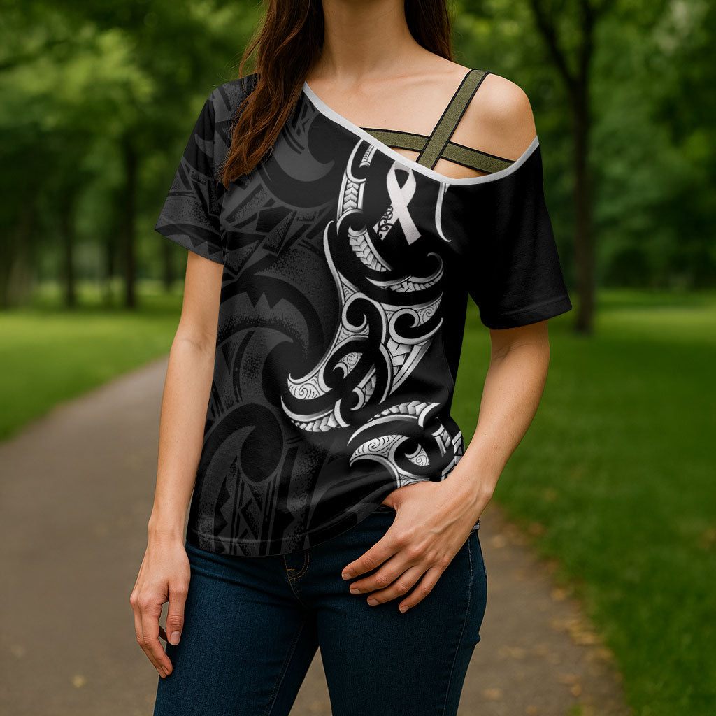 White Ribbon Day New Zealand Cross Shoulder Shirt Aotearoa Maori Pattern