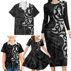 White Ribbon Day New Zealand Family Matching Long Sleeve Bodycon Dress and Hawaiian Shirt Aotearoa Maori Pattern