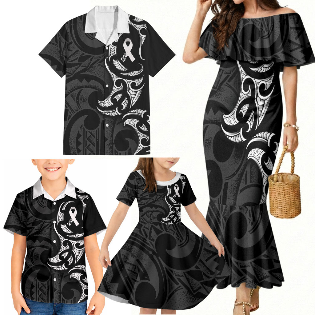 White Ribbon Day New Zealand Family Matching Mermaid Dress and Hawaiian Shirt Aotearoa Maori Pattern