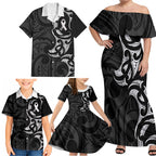 White Ribbon Day New Zealand Family Matching Off Shoulder Maxi Dress and Hawaiian Shirt Aotearoa Maori Pattern