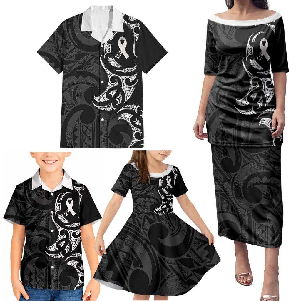 White Ribbon Day New Zealand Family Matching Puletasi and Hawaiian Shirt Aotearoa Maori Pattern