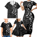 White Ribbon Day New Zealand Family Matching Short Sleeve Bodycon Dress and Hawaiian Shirt Aotearoa Maori Pattern