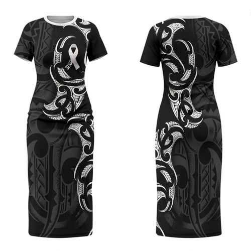 White Ribbon Day New Zealand Family Matching Short Sleeve Bodycon Dress and Hawaiian Shirt Aotearoa Maori Pattern