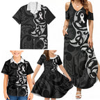 White Ribbon Day New Zealand Family Matching Summer Maxi Dress and Hawaiian Shirt Aotearoa Maori Pattern