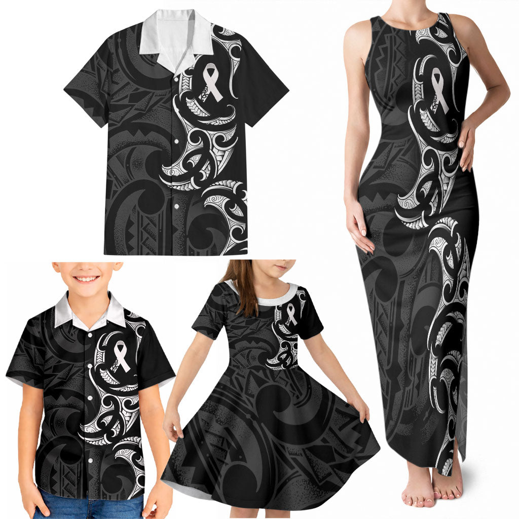 White Ribbon Day New Zealand Family Matching Tank Maxi Dress and Hawaiian Shirt Aotearoa Maori Pattern