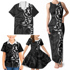 White Ribbon Day New Zealand Family Matching Tank Maxi Dress and Hawaiian Shirt Aotearoa Maori Pattern