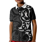 White Ribbon Day New Zealand Kid Polo Shirt Aotearoa Maori Pattern