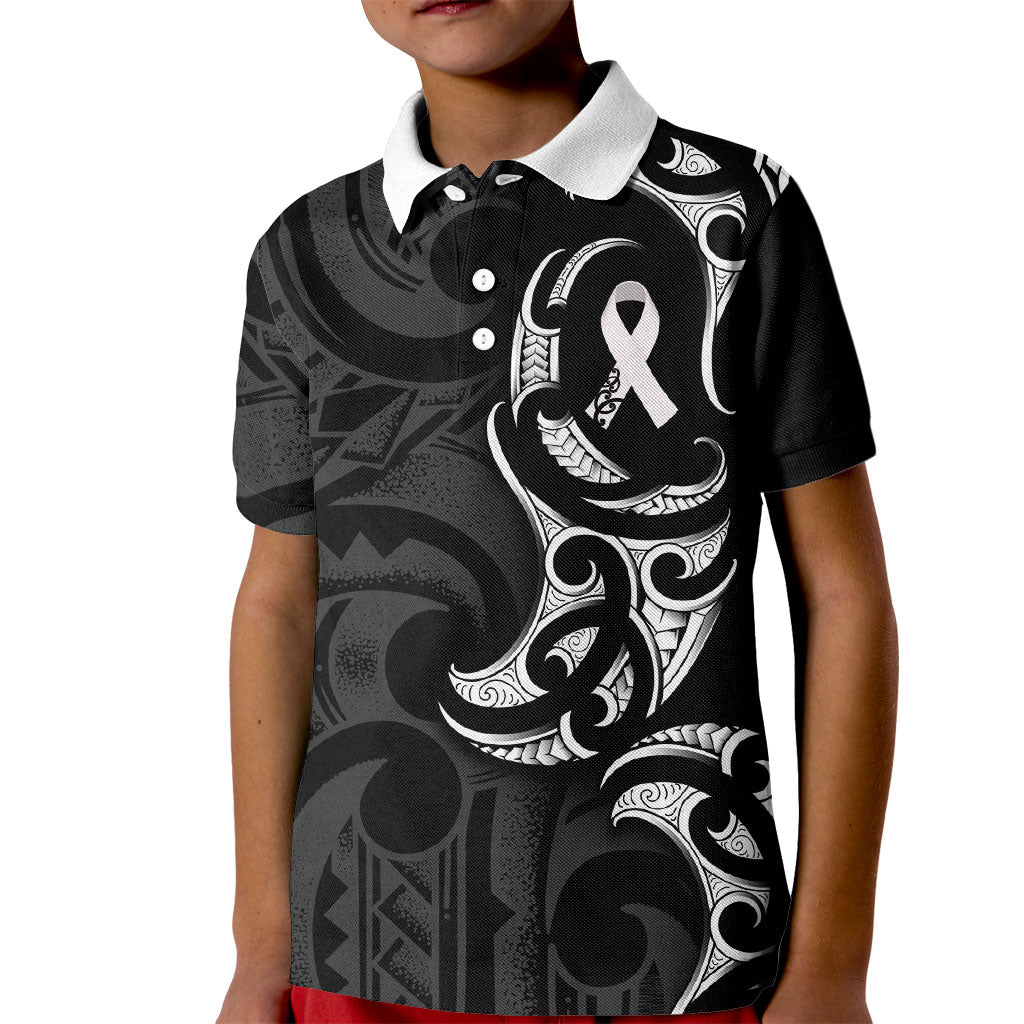 White Ribbon Day New Zealand Kid Polo Shirt Aotearoa Maori Pattern