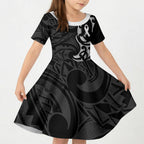 White Ribbon Day New Zealand Kid Short Sleeve Dress Aotearoa Maori Pattern