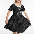 White Ribbon Day New Zealand Kid Short Sleeve Dress Aotearoa Maori Pattern