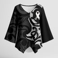 White Ribbon Day New Zealand Kimono Sleeve Blouse Aotearoa Maori Pattern