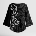 White Ribbon Day New Zealand Kimono Sleeve Blouse Aotearoa Maori Pattern