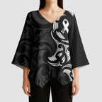 White Ribbon Day New Zealand Kimono Sleeve Blouse Aotearoa Maori Pattern