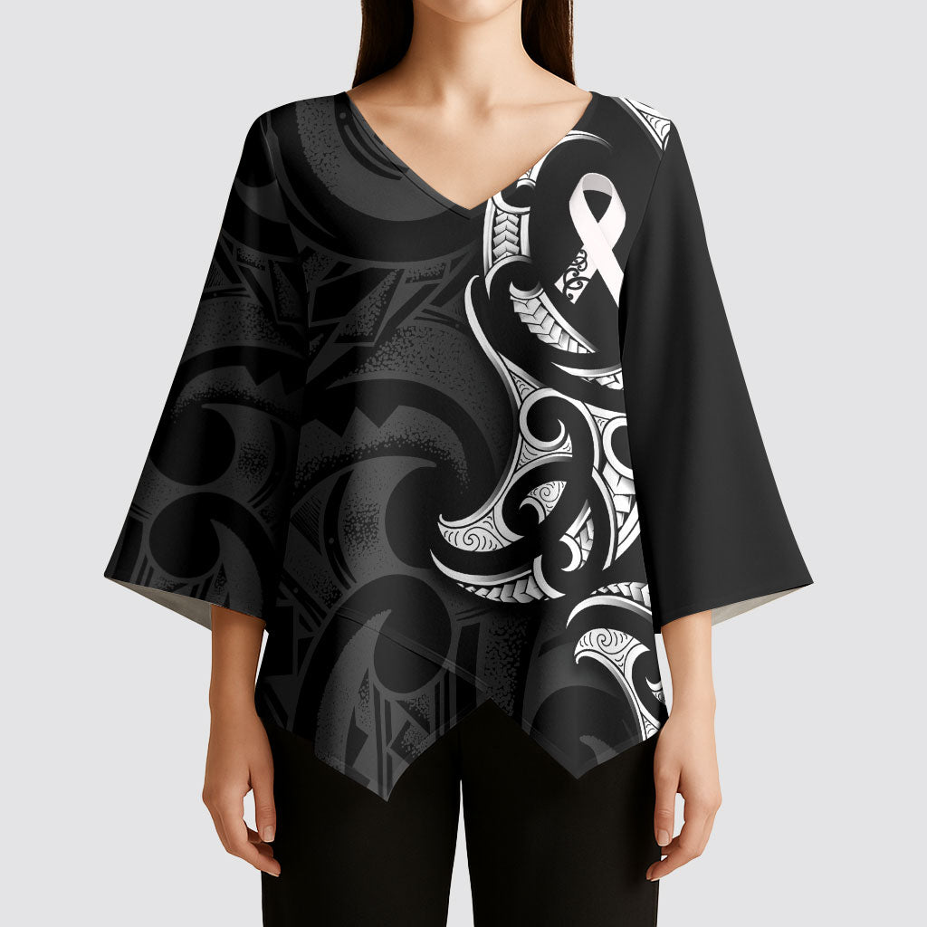 White Ribbon Day New Zealand Kimono Sleeve Blouse Aotearoa Maori Pattern