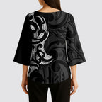 White Ribbon Day New Zealand Kimono Sleeve Blouse Aotearoa Maori Pattern