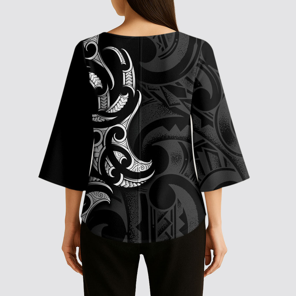 White Ribbon Day New Zealand Kimono Sleeve Blouse Aotearoa Maori Pattern