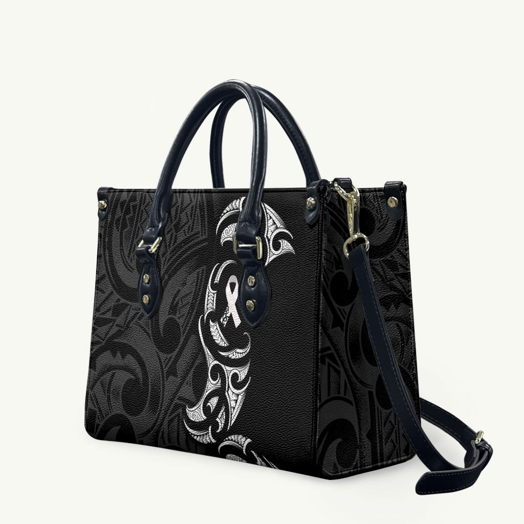 White Ribbon Day New Zealand Leather Bag Aotearoa Maori Pattern