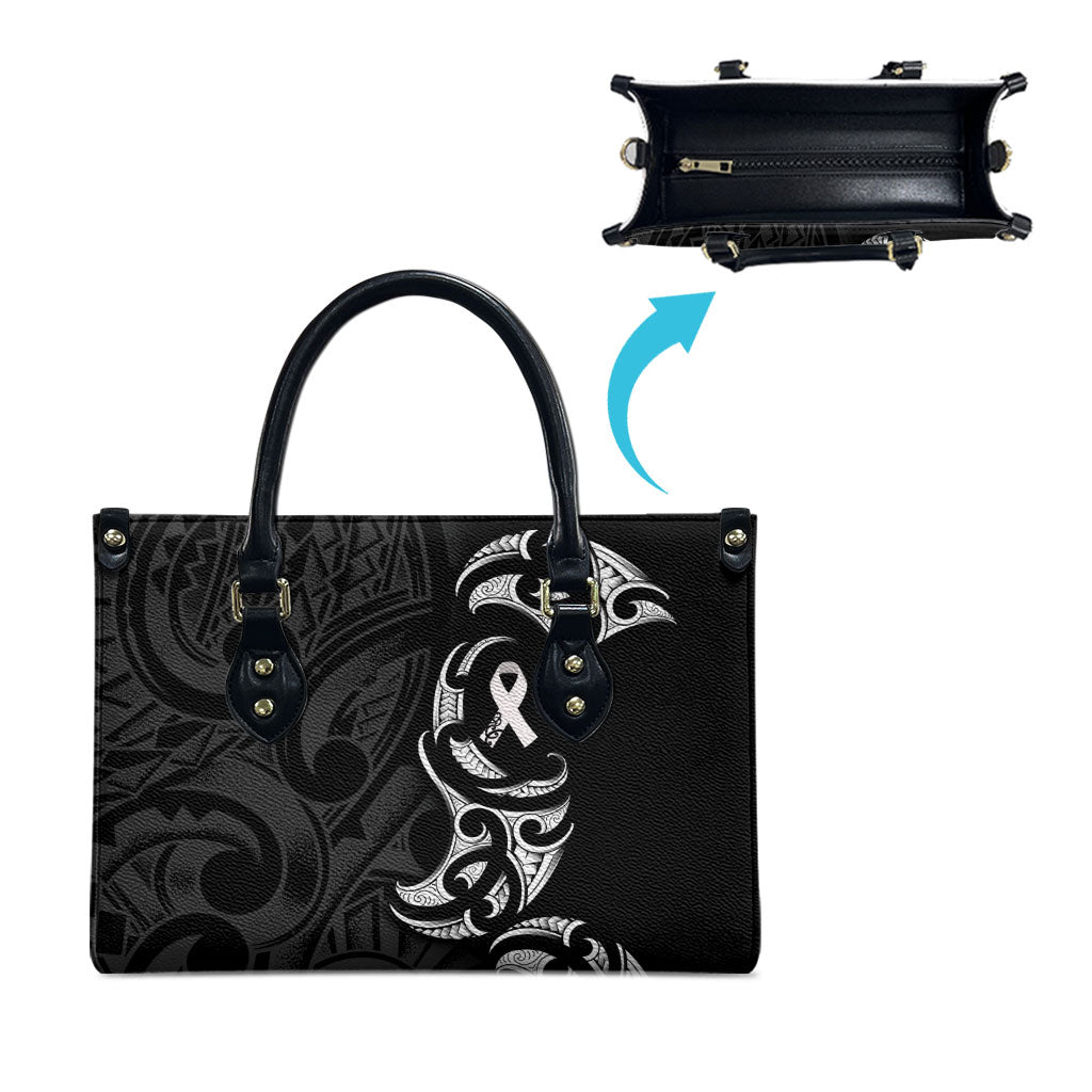 White Ribbon Day New Zealand Leather Bag Aotearoa Maori Pattern