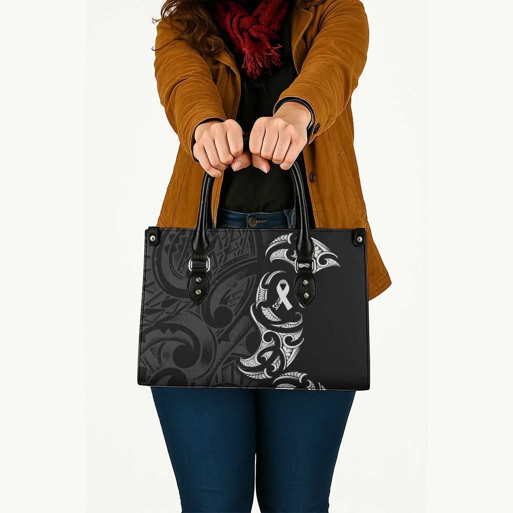 White Ribbon Day New Zealand Leather Bag Aotearoa Maori Pattern