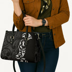 White Ribbon Day New Zealand Leather Bag Aotearoa Maori Pattern