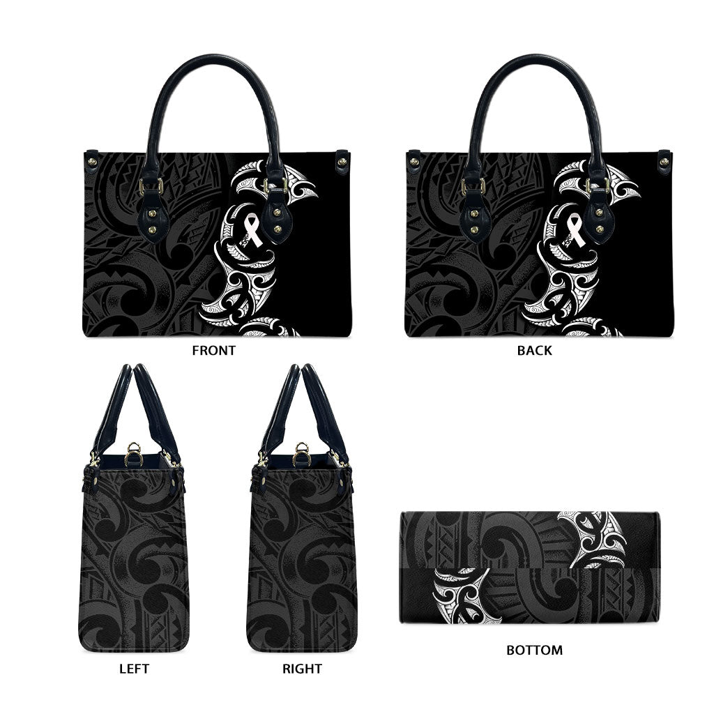 White Ribbon Day New Zealand Leather Bag Aotearoa Maori Pattern