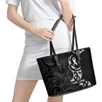 White Ribbon Day New Zealand Leather Tote Bag Aotearoa Maori Pattern