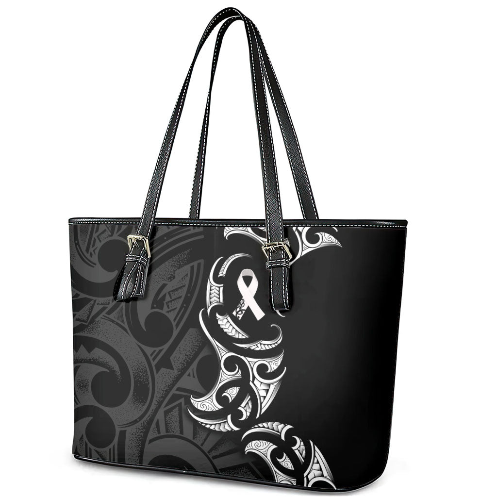 White Ribbon Day New Zealand Leather Tote Bag Aotearoa Maori Pattern