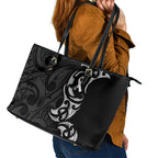White Ribbon Day New Zealand Leather Tote Bag Aotearoa Maori Pattern