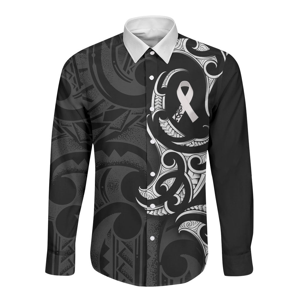 White Ribbon Day New Zealand Long Sleeve Button Shirt Aotearoa Maori Pattern