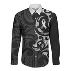 White Ribbon Day New Zealand Long Sleeve Button Shirt Aotearoa Maori Pattern