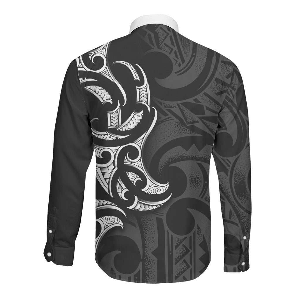 White Ribbon Day New Zealand Long Sleeve Button Shirt Aotearoa Maori Pattern