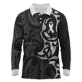 White Ribbon Day New Zealand Long Sleeve Polo Shirt Aotearoa Maori Pattern