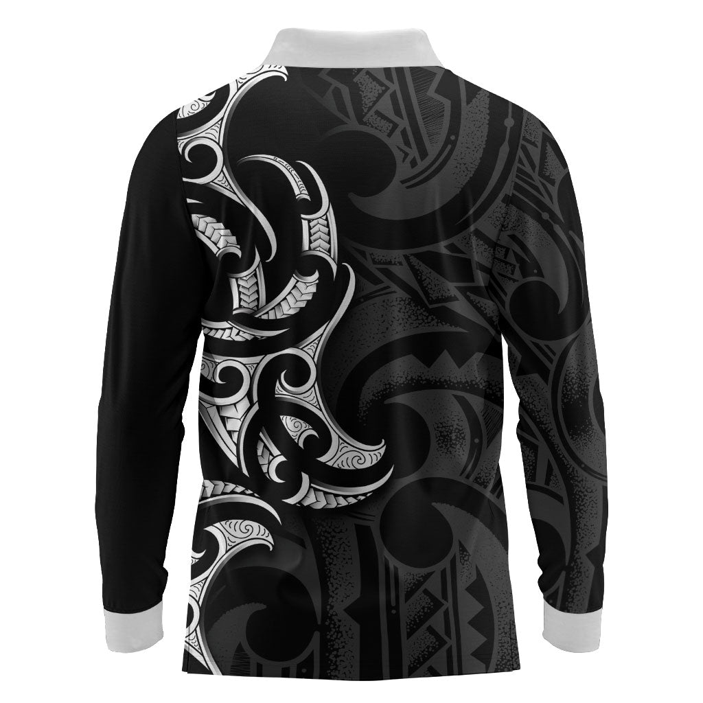 White Ribbon Day New Zealand Long Sleeve Polo Shirt Aotearoa Maori Pattern