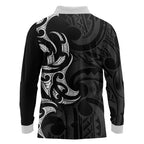 White Ribbon Day New Zealand Long Sleeve Polo Shirt Aotearoa Maori Pattern