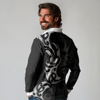 White Ribbon Day New Zealand Long Sleeve Polo Shirt Aotearoa Maori Pattern