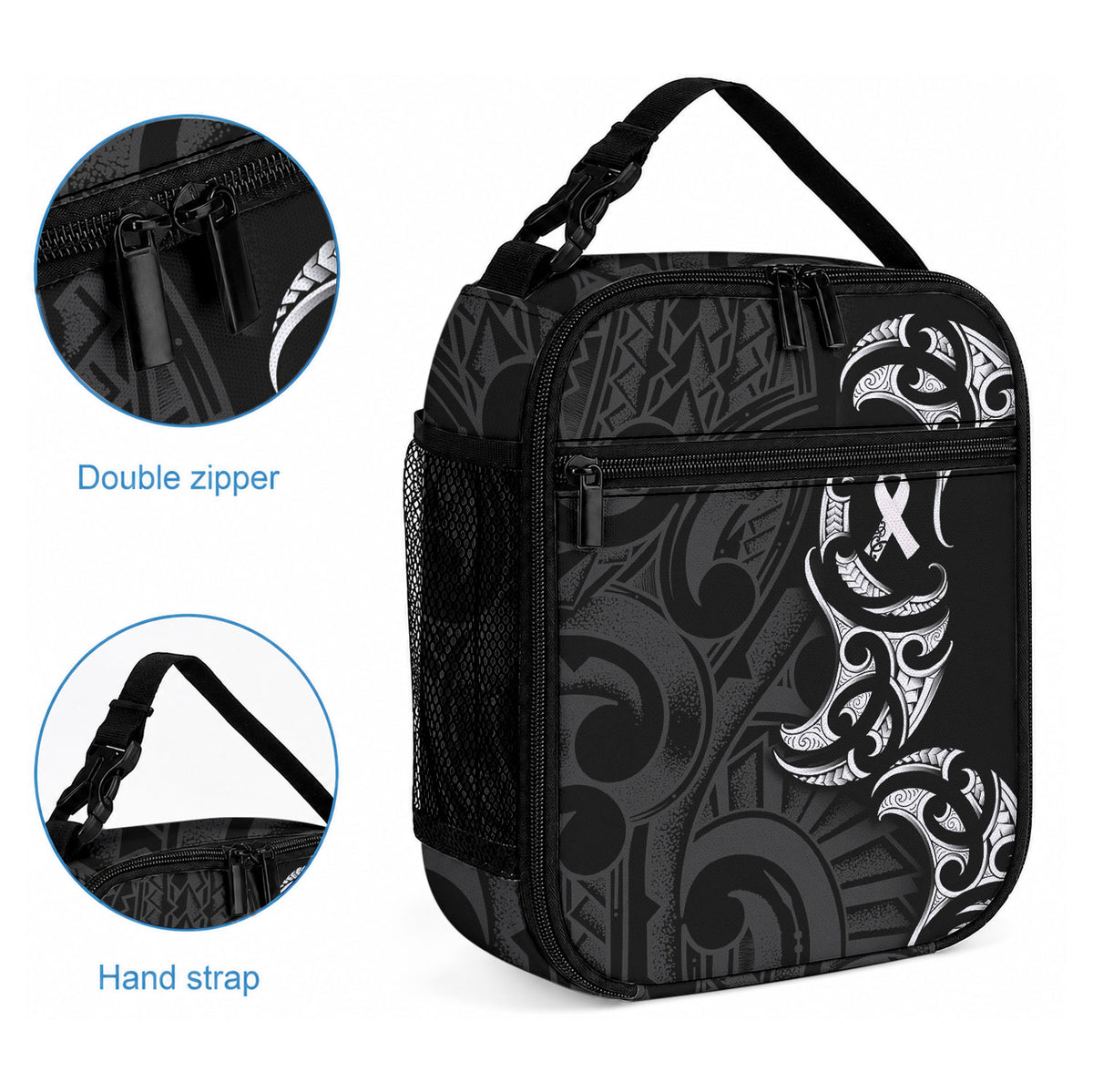 White Ribbon Day New Zealand Lunch Bag Aotearoa Maori Pattern