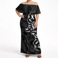 White Ribbon Day New Zealand Off Shoulder Maxi Dress Aotearoa Maori Pattern