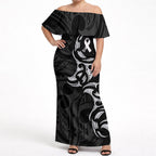 White Ribbon Day New Zealand Off Shoulder Maxi Dress Aotearoa Maori Pattern