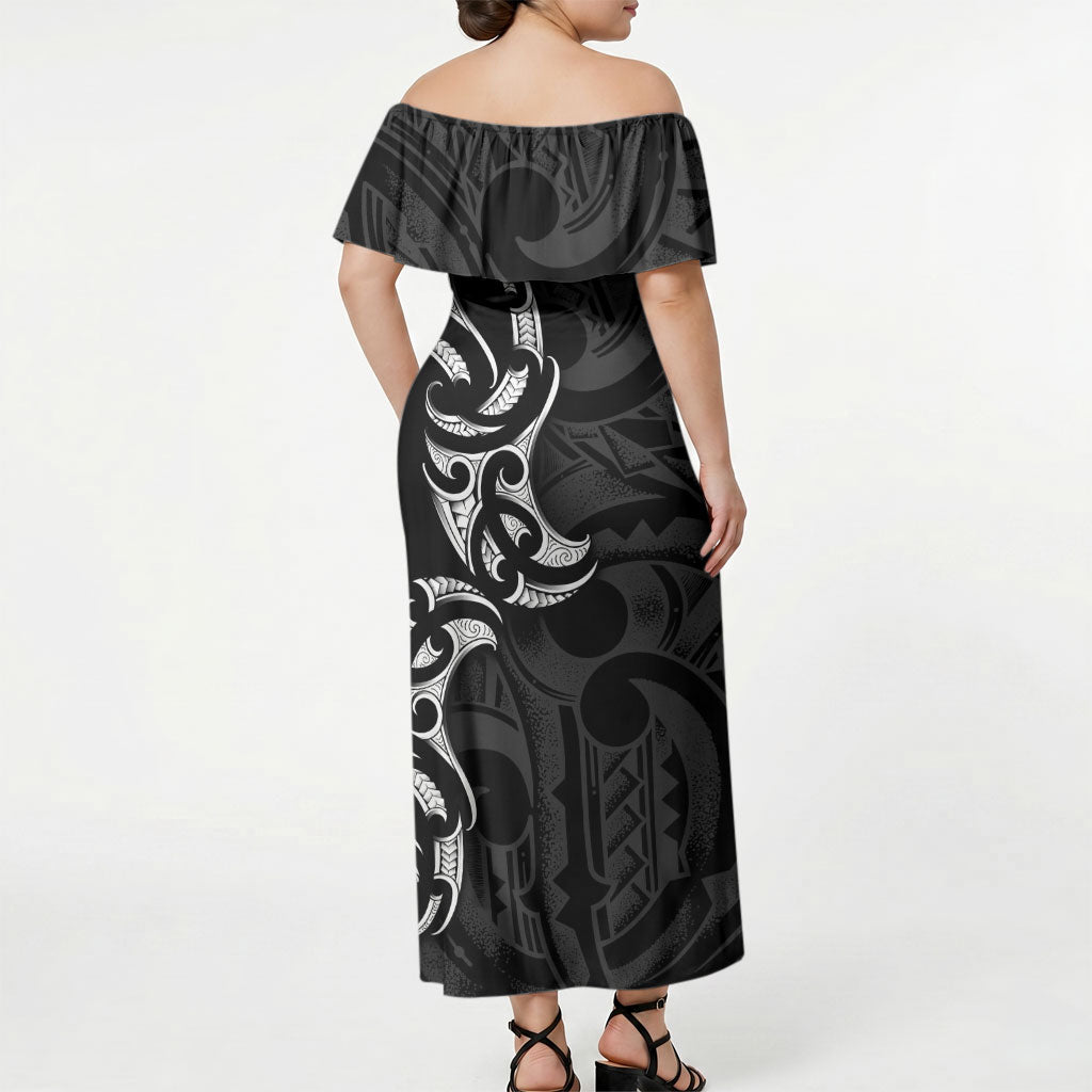 White Ribbon Day New Zealand Off Shoulder Maxi Dress Aotearoa Maori Pattern