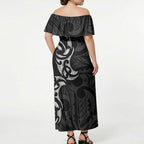White Ribbon Day New Zealand Off Shoulder Maxi Dress Aotearoa Maori Pattern