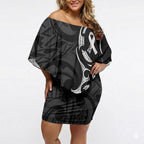 White Ribbon Day New Zealand Off Shoulder Short Dress Aotearoa Maori Pattern