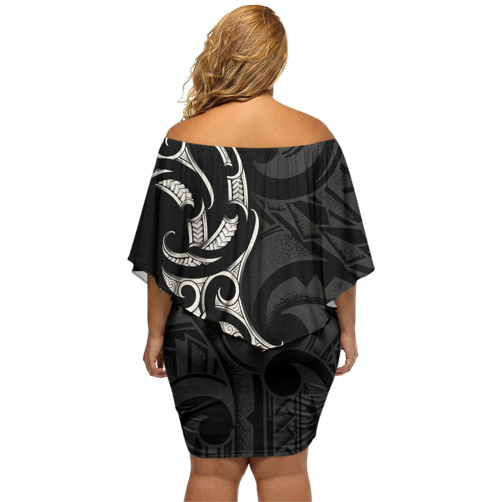 White Ribbon Day New Zealand Off Shoulder Short Dress Aotearoa Maori Pattern
