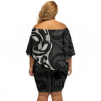 White Ribbon Day New Zealand Off Shoulder Short Dress Aotearoa Maori Pattern