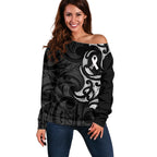 White Ribbon Day New Zealand Off Shoulder Sweater Aotearoa Maori Pattern