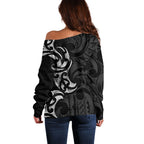 White Ribbon Day New Zealand Off Shoulder Sweater Aotearoa Maori Pattern
