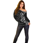 White Ribbon Day New Zealand Off Shoulder Sweater Aotearoa Maori Pattern